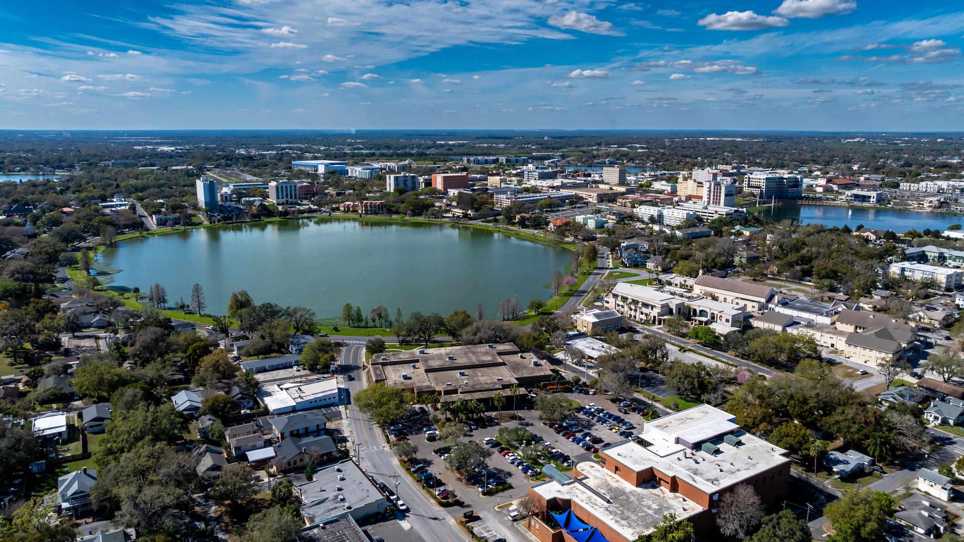 Winter aerial image of the City of Lakeland, FL, Munn Park Historic District.