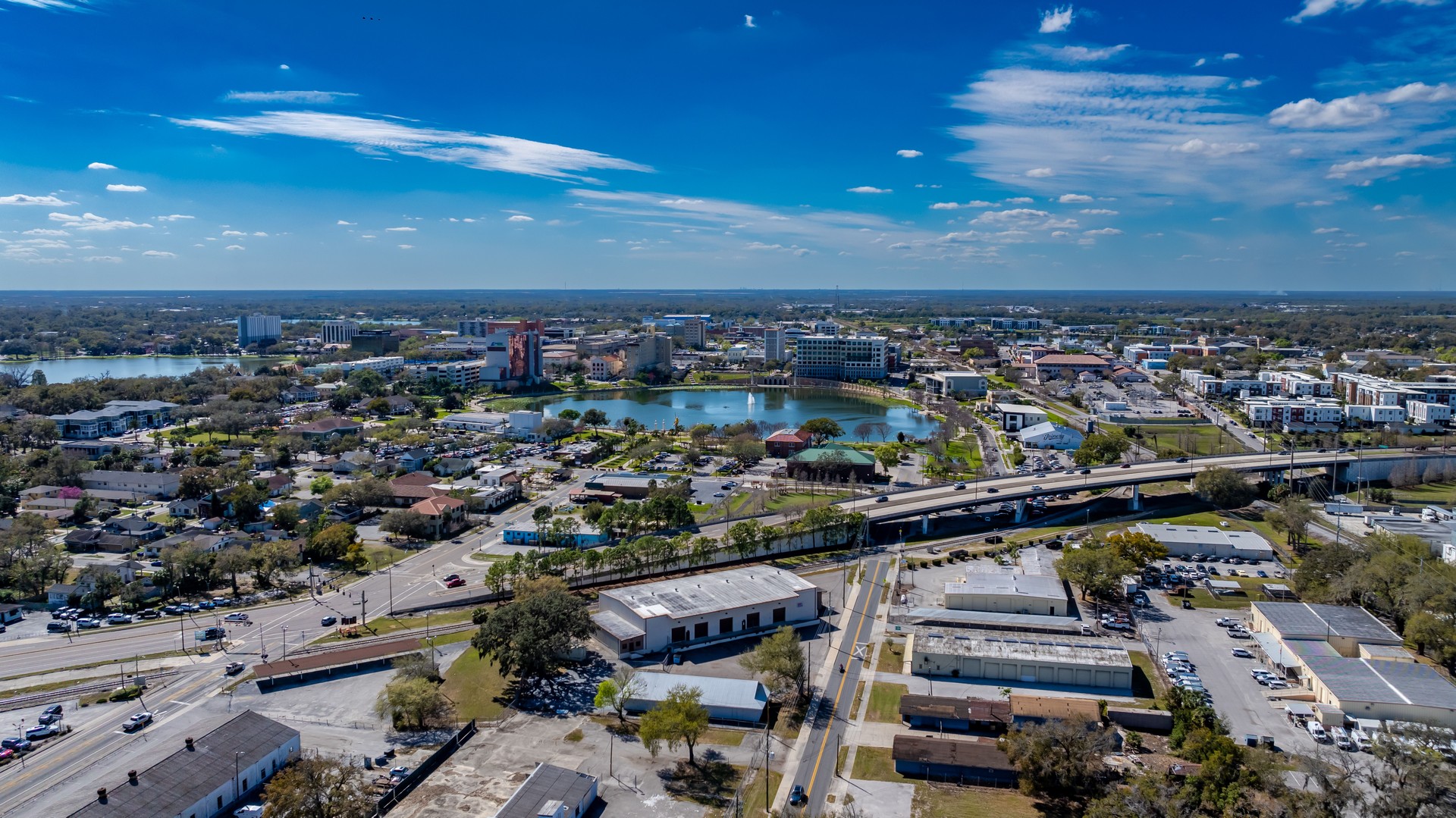 Winter aerial image of the City of Lakeland, FL, Munn Park Historic District.